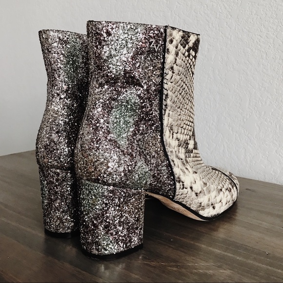 Zadig & Voltaire Snakeskin and Glitter Booties - Picture 2 of 5